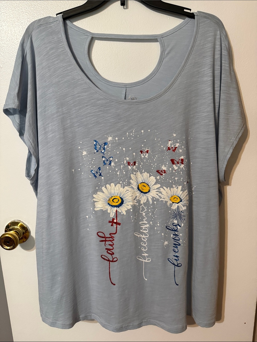 Cato Light Blue Daisy & Butterfly Graphic Tee